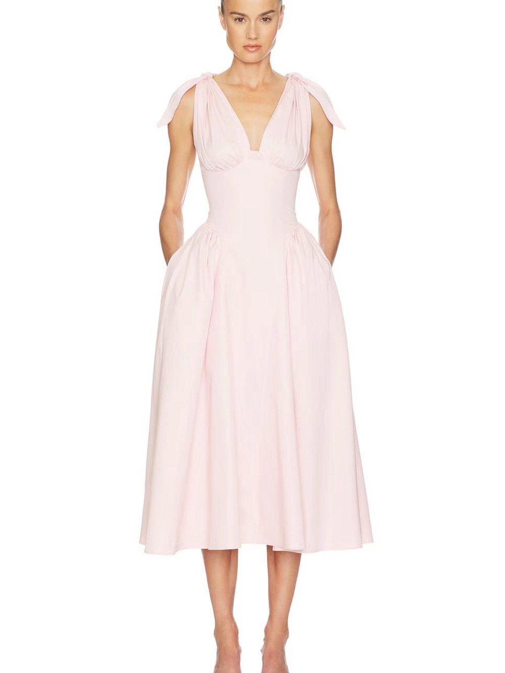 Fairweather Midi Dress in Stretch Cotton Sateen in Tea Rose Brand New